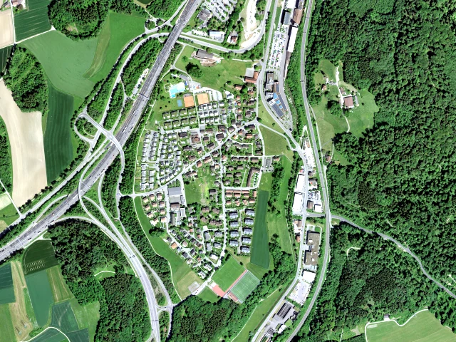 The same junction in Swiss aerial imagery