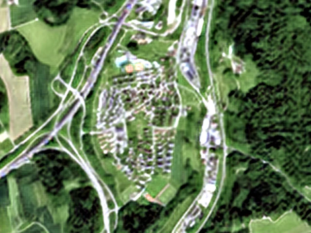 The same junction, super-resolved to 2.5 m